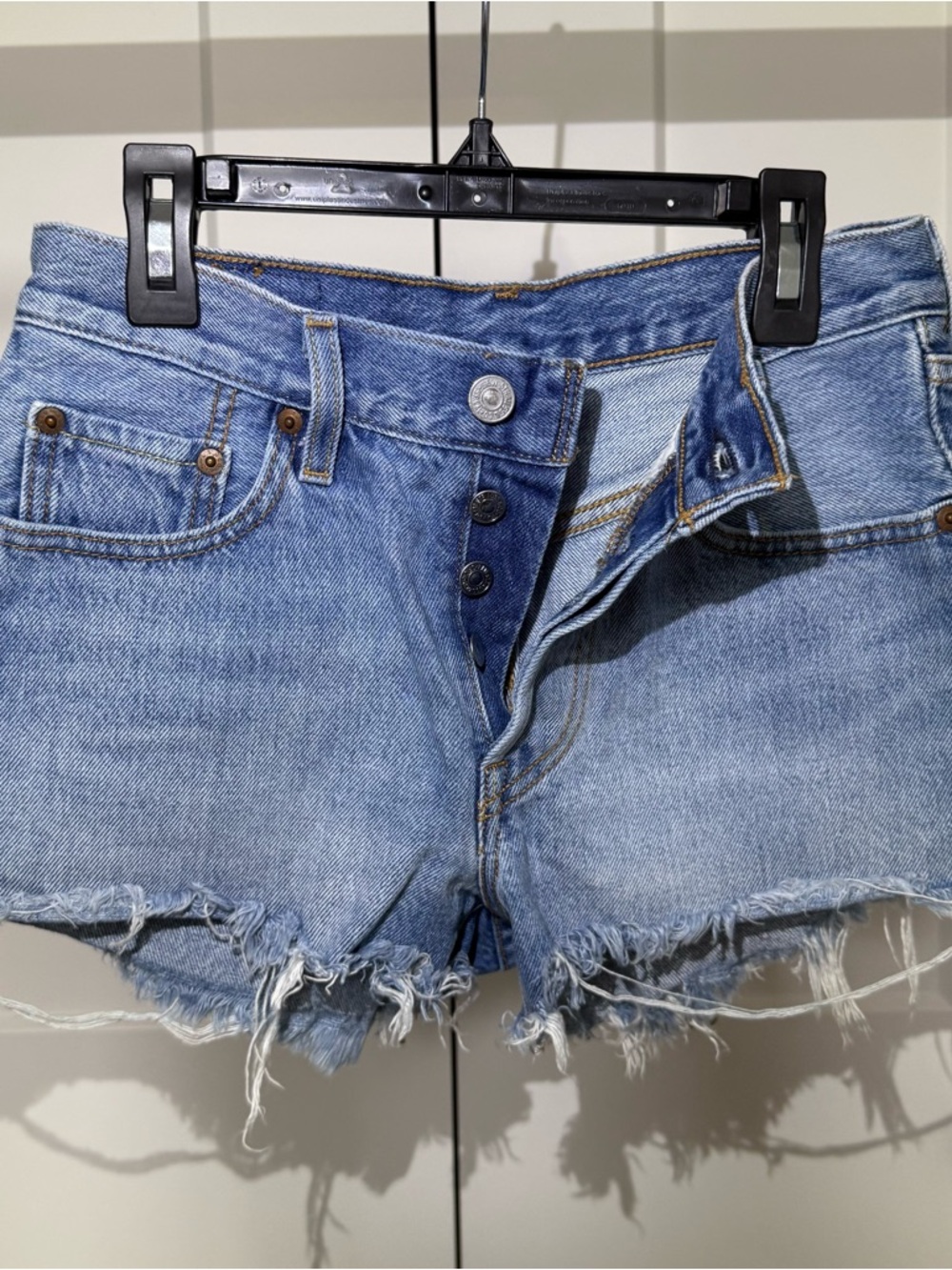 Levi's Light Blue High-Rise Distressed Denim Shorts